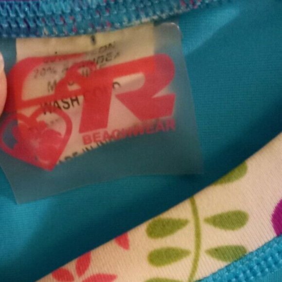 C & R Beachgear Girls Swim Shirt surf beach Size 14 blue tropical ocean - Picture 3 of 3